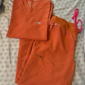 Figs Vibrant Orange Cargo Pants & Top